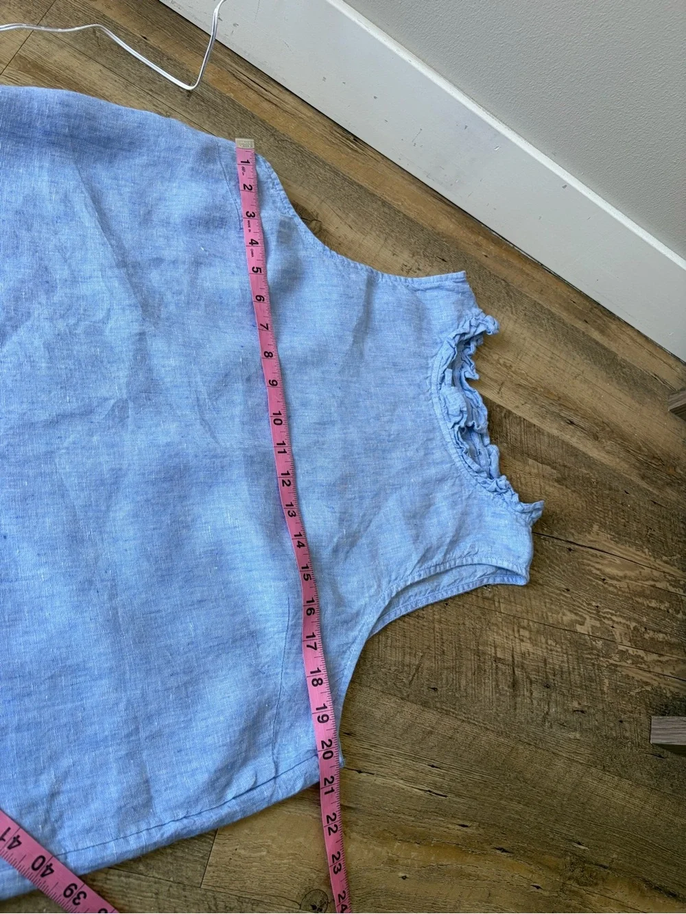J. Crew Linen Chambray Blue Ruffle Neck Sleeveless Top - Picture 3 of 14